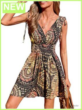 CUPSHE Womens V Neck Paisley Smocked Mini Dress Summer